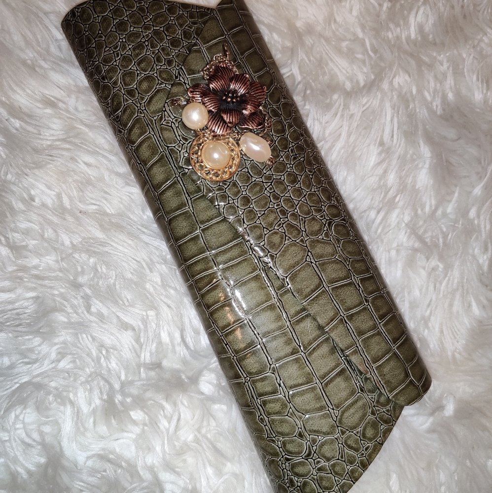 Grey alligator skin Clutch